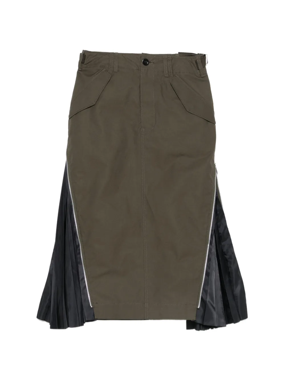 sacai pleated-panel zip-detail mid skirt - Grigio