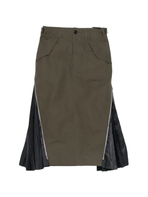 sacai falda midi con cremallera y panel plisado