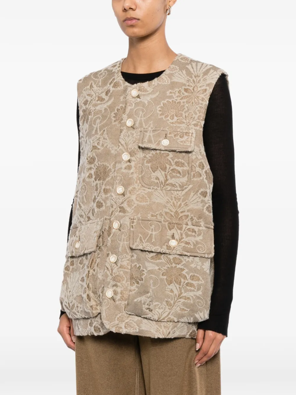 Uma Wang floral-jacquard gilets Beige