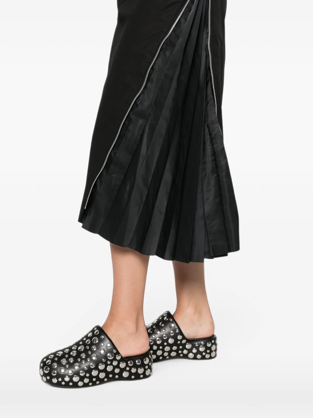 sacai Midi-plooirok met ritsdetail Zwart