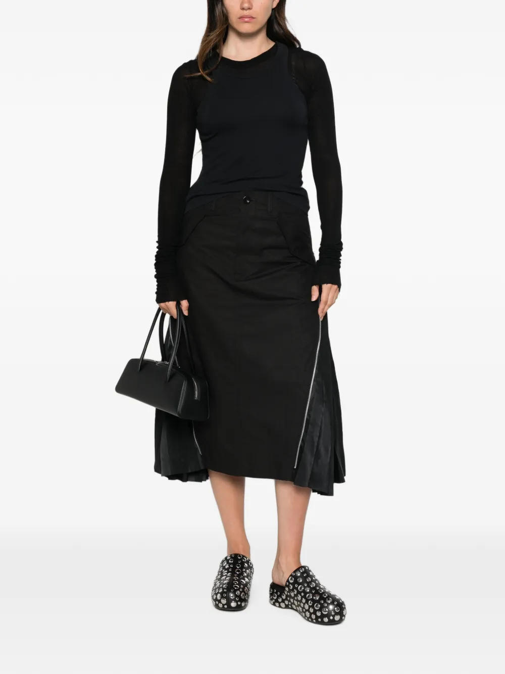 sacai Midi-plooirok met ritsdetail Zwart