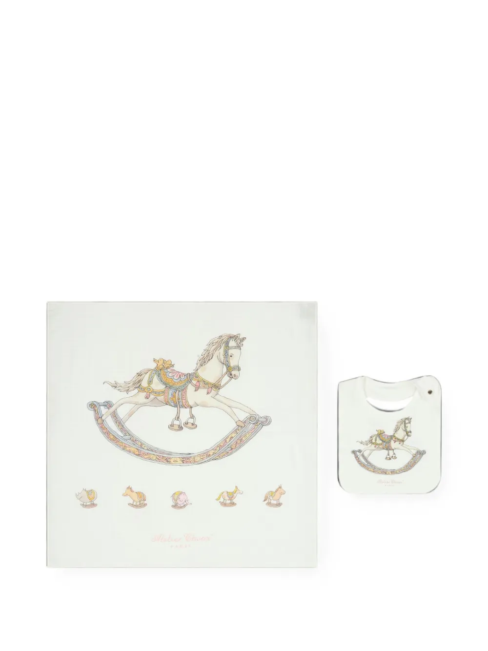 Atelier Choux rocking-horse-print blanket and bib set (set of two) - Weiß