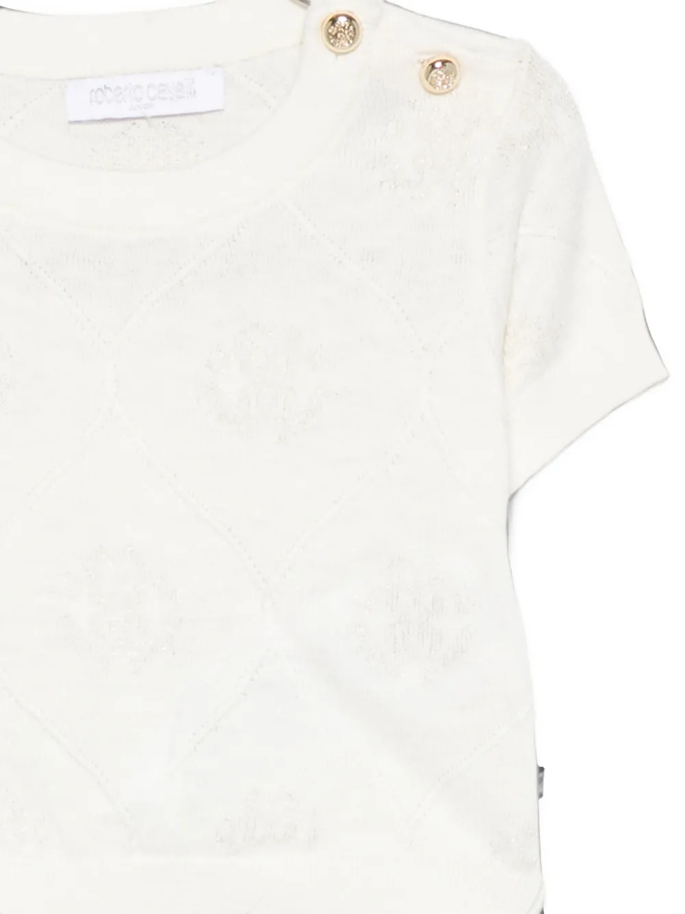 Roberto Cavalli Junior Gebreid T-shirt en vest met knoopdetail en monogram Wit