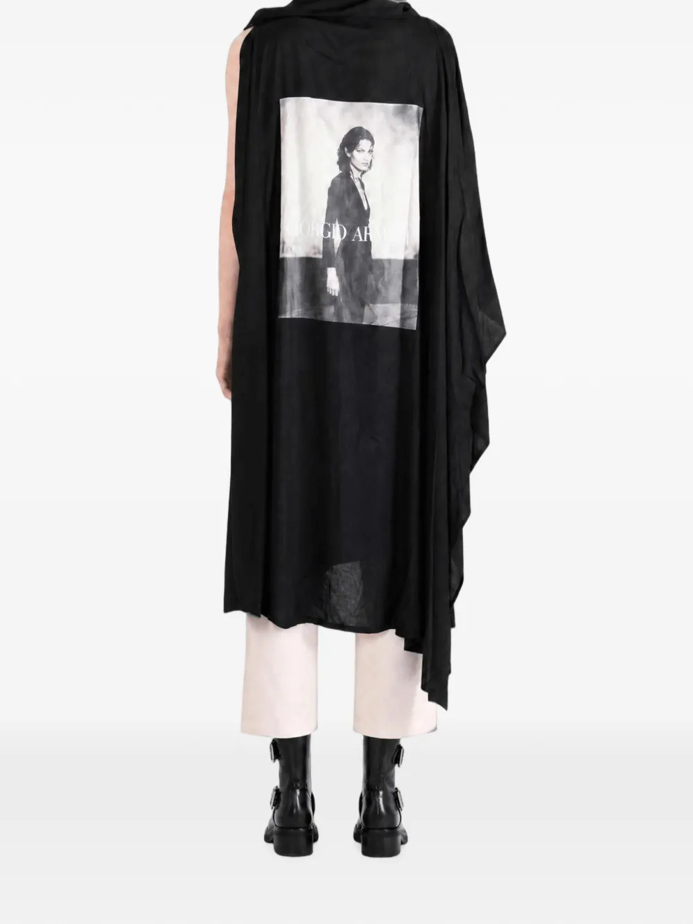 Yohji Yamamoto graphic-print asymmetric midi dress Zwart