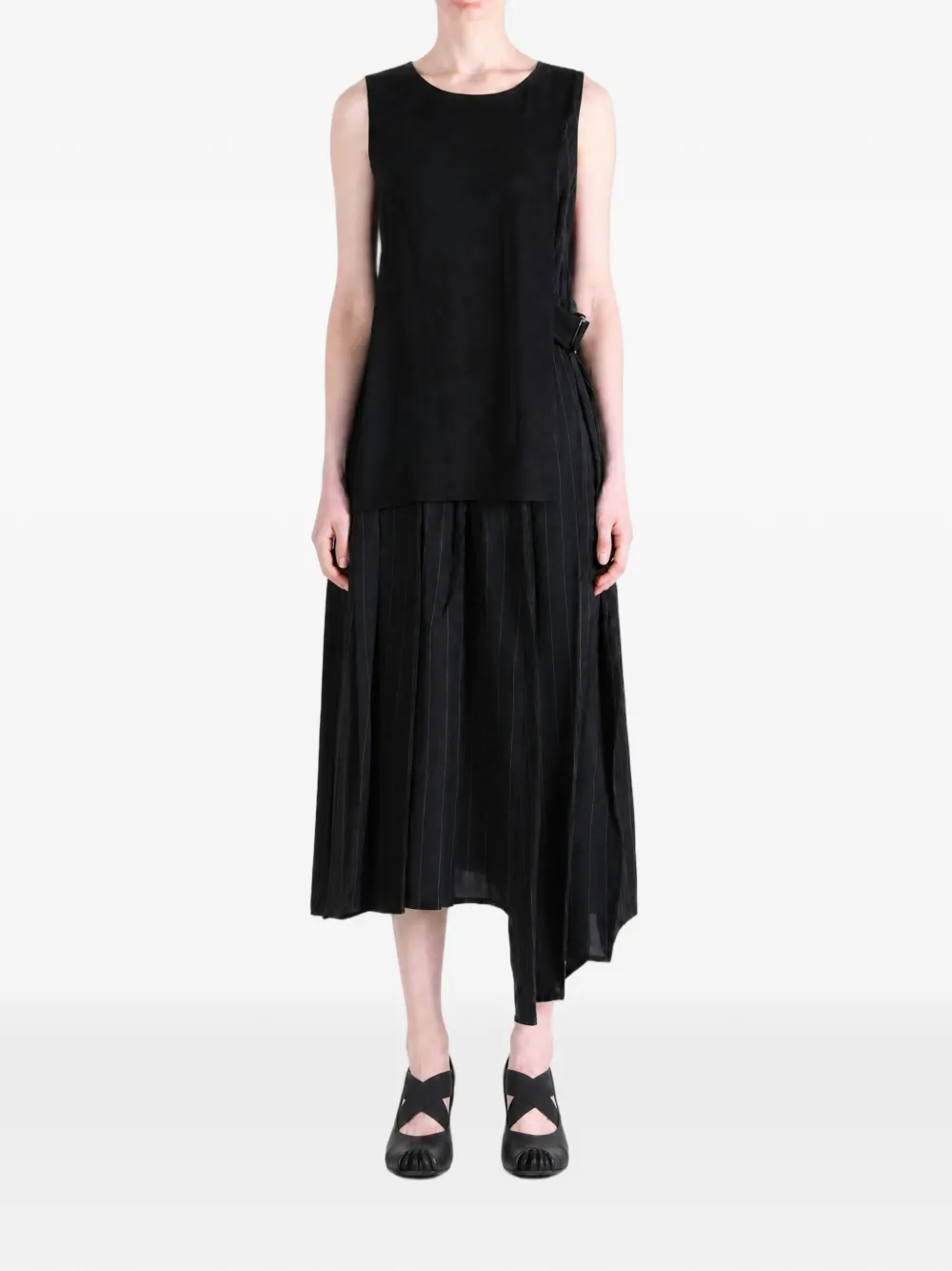 Y's Asymmetrische midi-jurk met krijtstreep Zwart