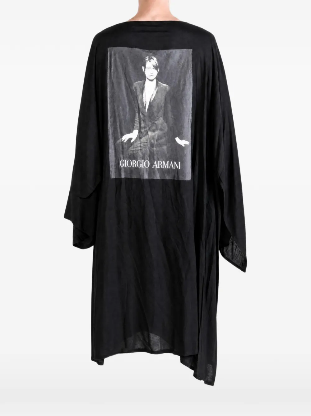Yohji Yamamoto Midi-jurk met grafische print en tekst Zwart