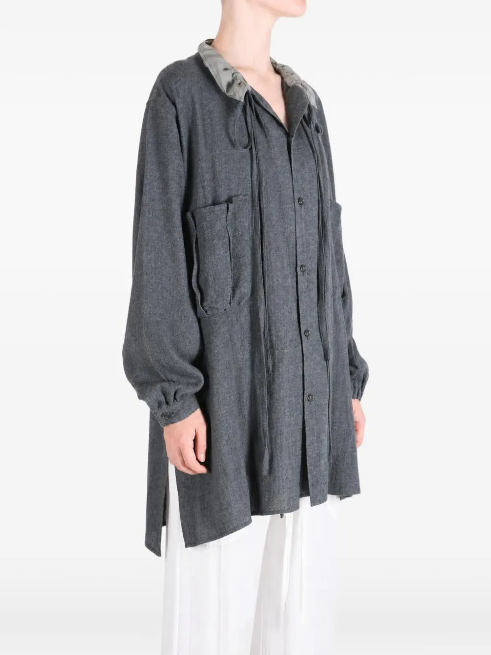 Y's Oversized blouse met trekkoordkraag Grijs
