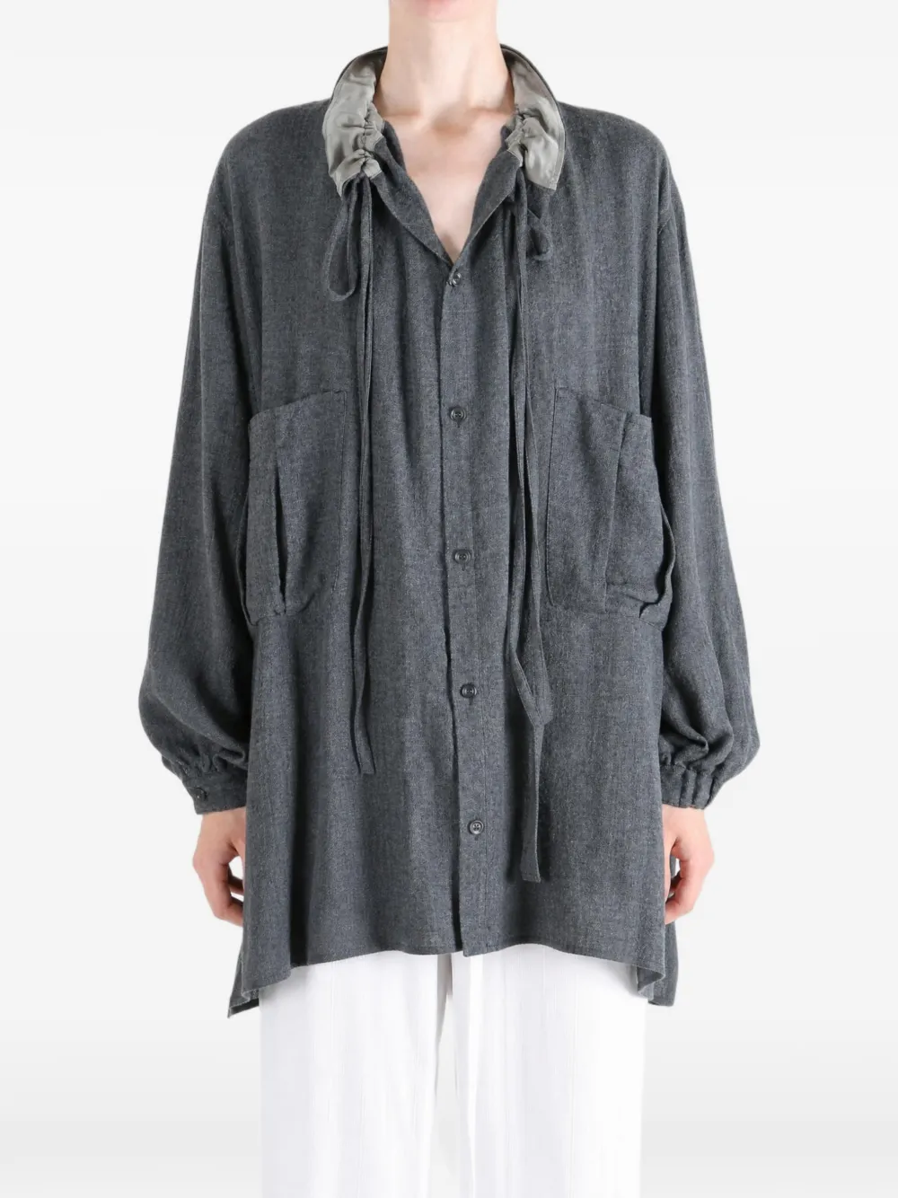Y's Oversized blouse met trekkoordkraag Grijs