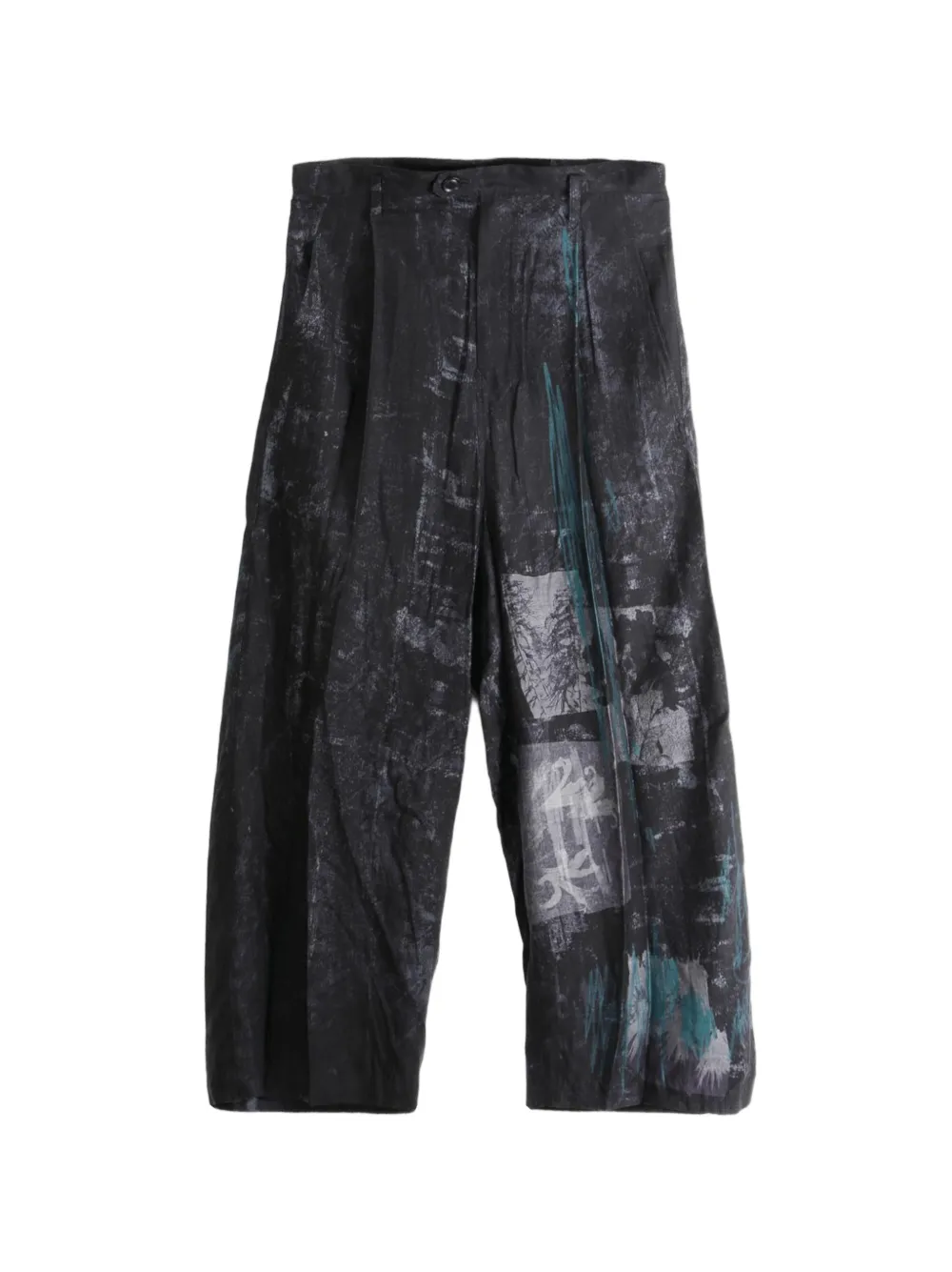 Y's graphic-print pleated trousers · 2