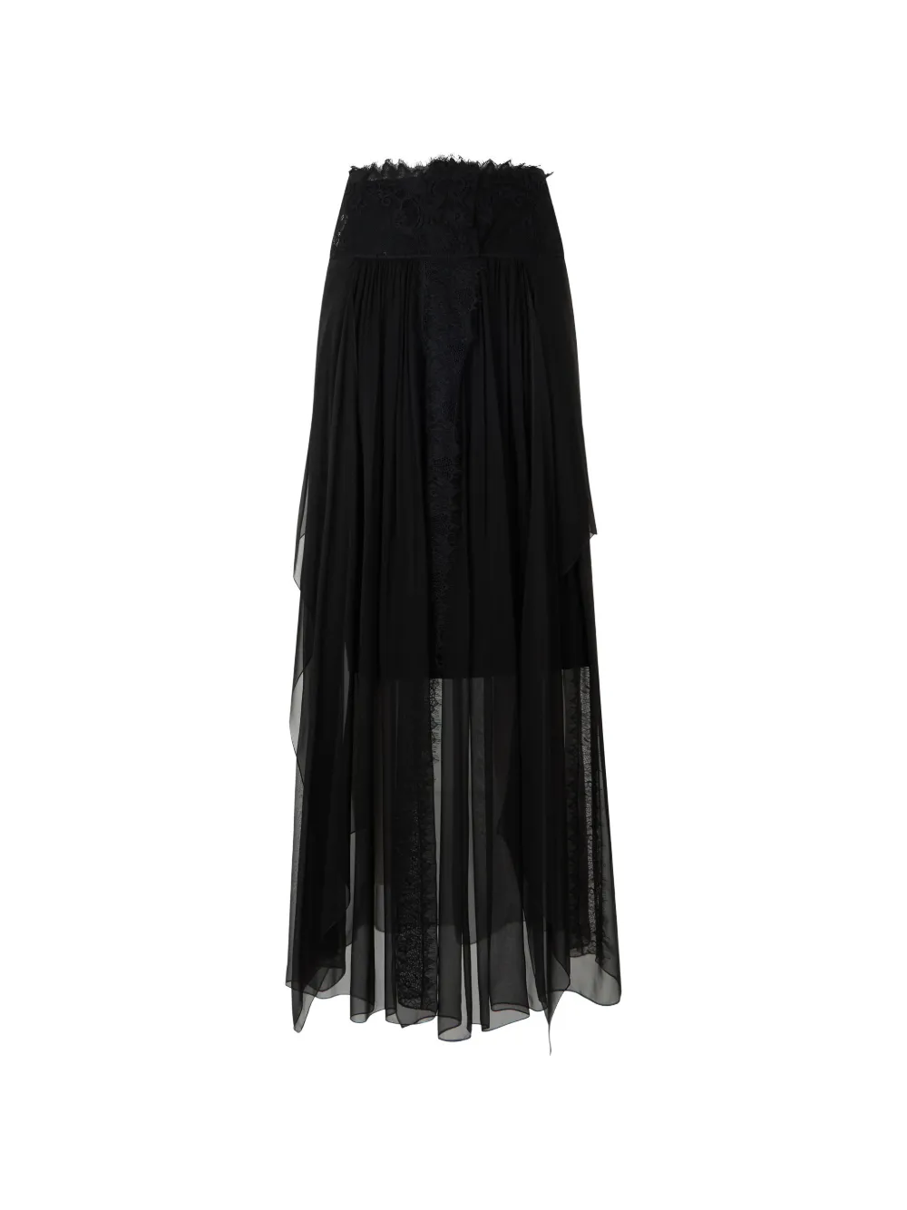 Alberta Ferretti lace-trim pleated midi skirt - Nero