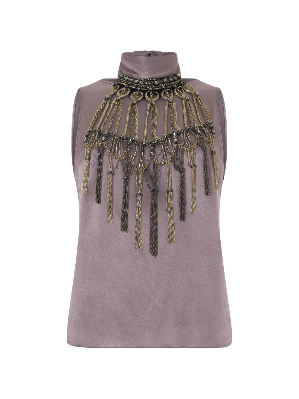 Alberta Ferretti fringe-detail satin-finish top - Viola
