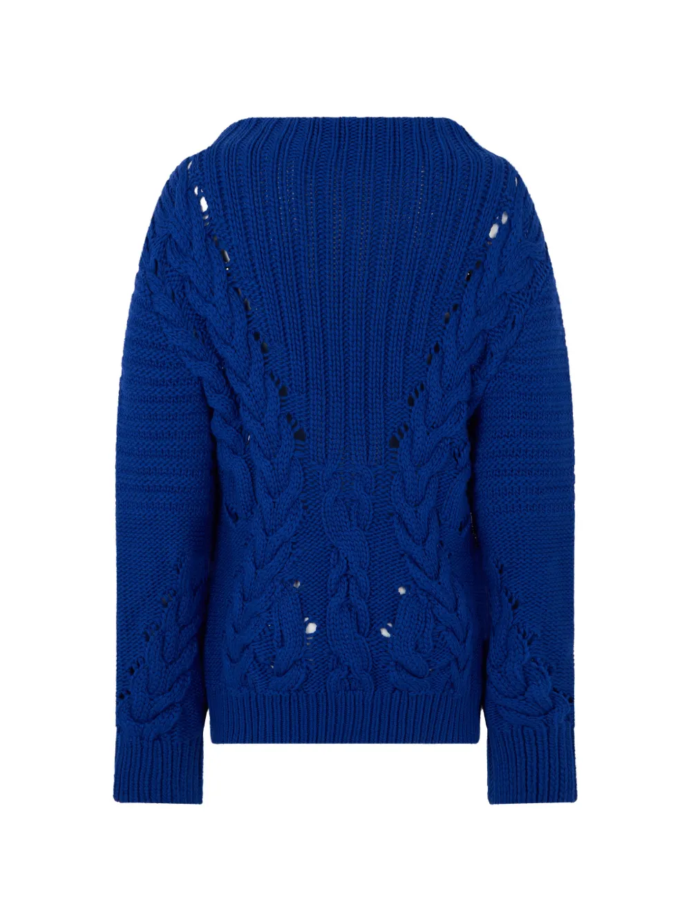 Alberta Ferretti Kabelgebreide trui met gerafelde afwerking Blauw