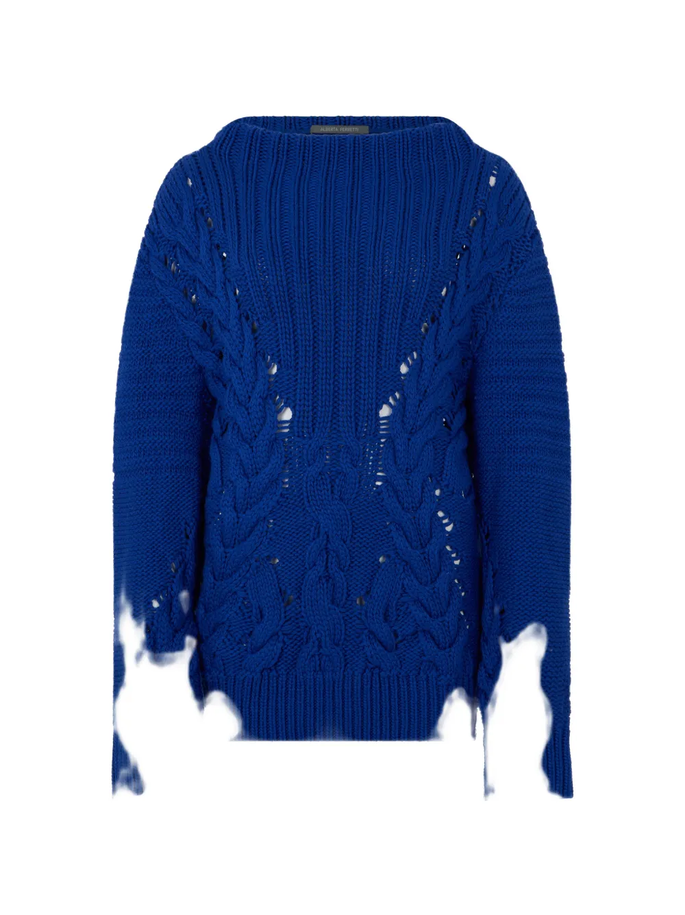 Alberta Ferretti Distressed-finish Cable-knit Sweater In 蓝色