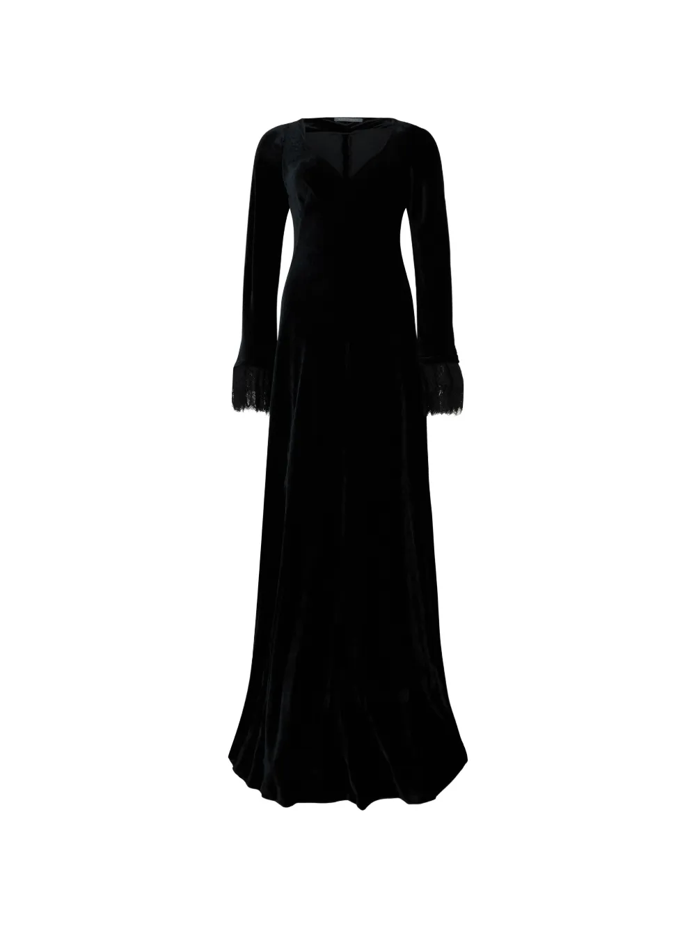 Alberta Ferretti lace-trim maxi dress Zwart