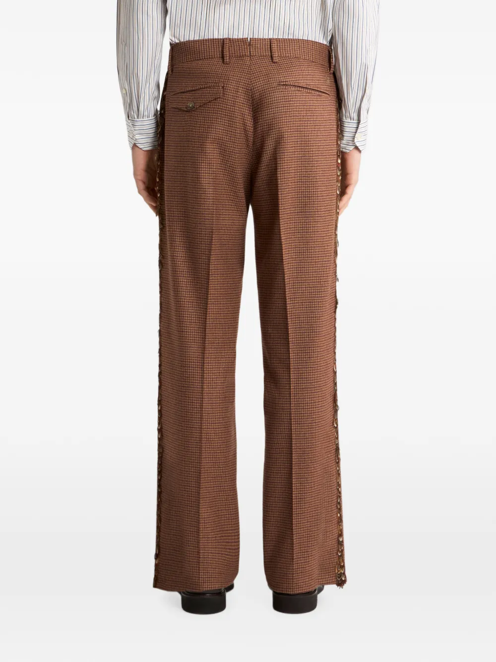 ETRO Straight broek van wol-kasjmier met veren en micro-pied-de-poule patroon Rood