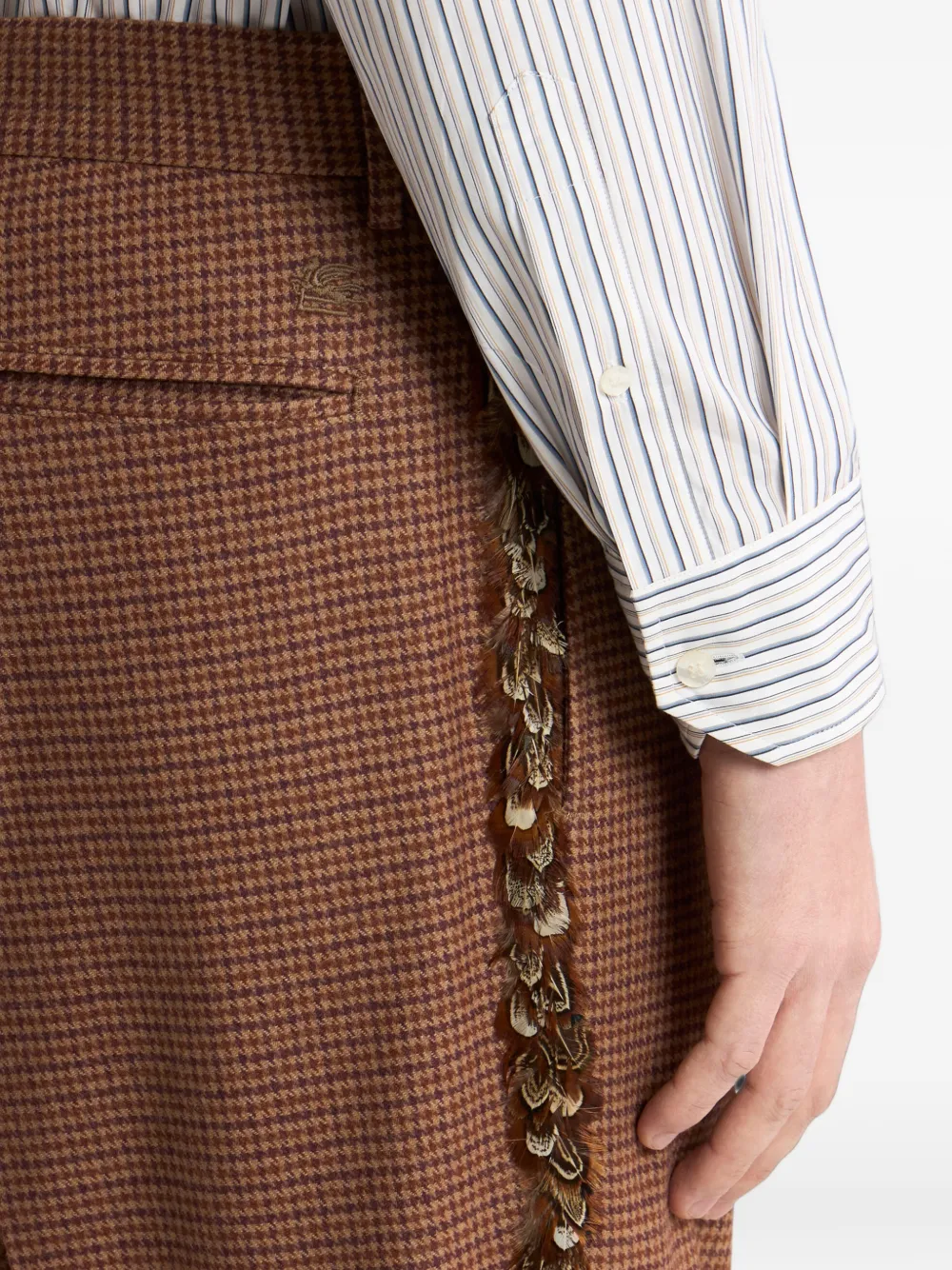 ETRO Straight broek van wol-kasjmier met veren en micro-pied-de-poule patroon Rood