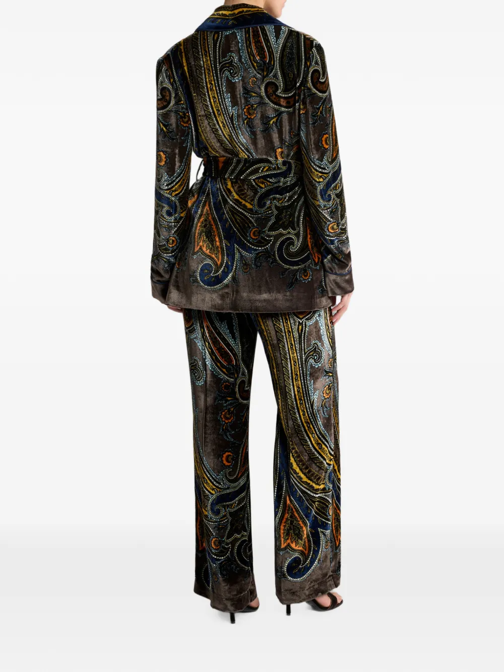 ETRO velvet jacket with belt and Paisley motif Bruin