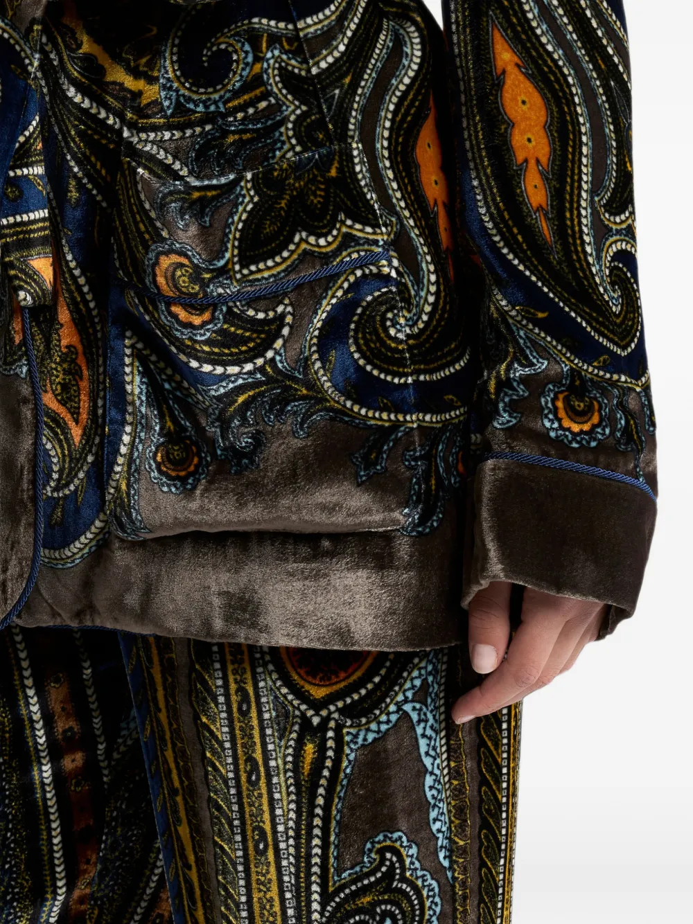 ETRO velvet jacket with belt and Paisley motif Bruin