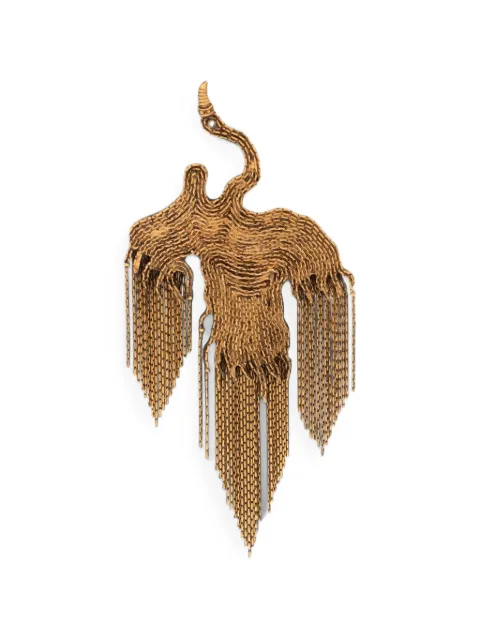 ETRO brass phoenix brooch with fringing