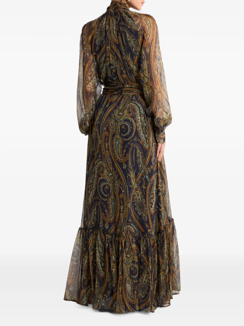 ETRO Zijden maxi-jurk met strik en paisley-patroon Bruin