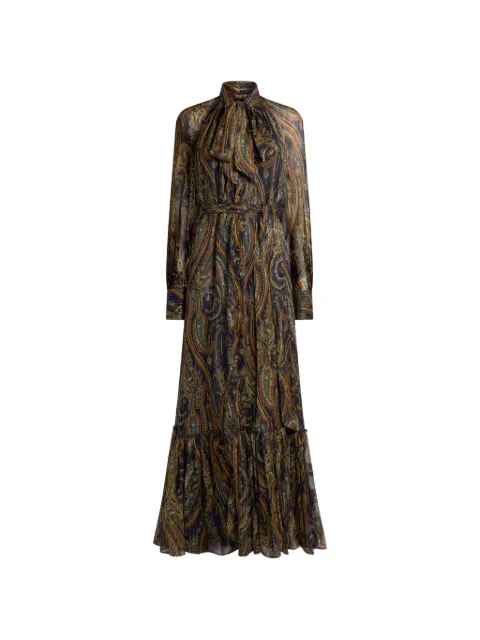 ETRO long silk dress with bow and Paisley motif