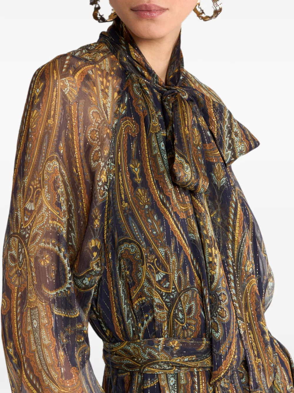 ETRO Zijden maxi-jurk met strik en paisley-patroon Bruin