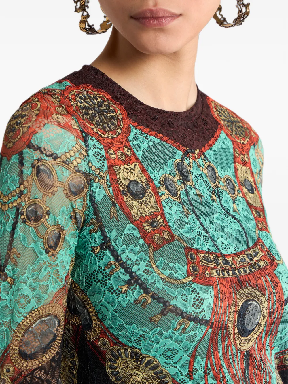 ETRO Jersey trui met kant en sieraden-print Zwart