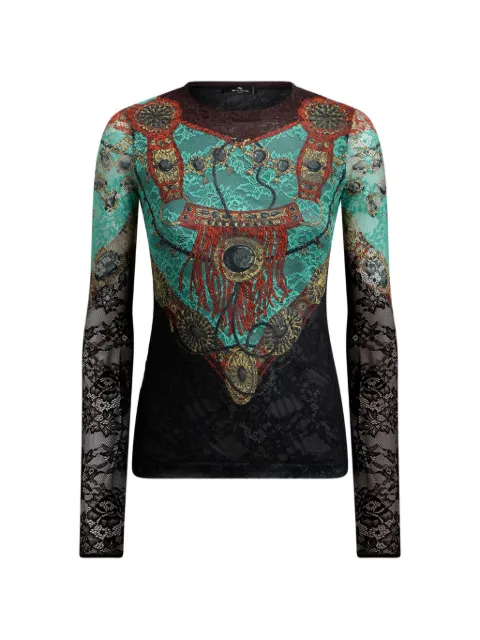 ETRO jersey sweater with lace and placed jewellery print
