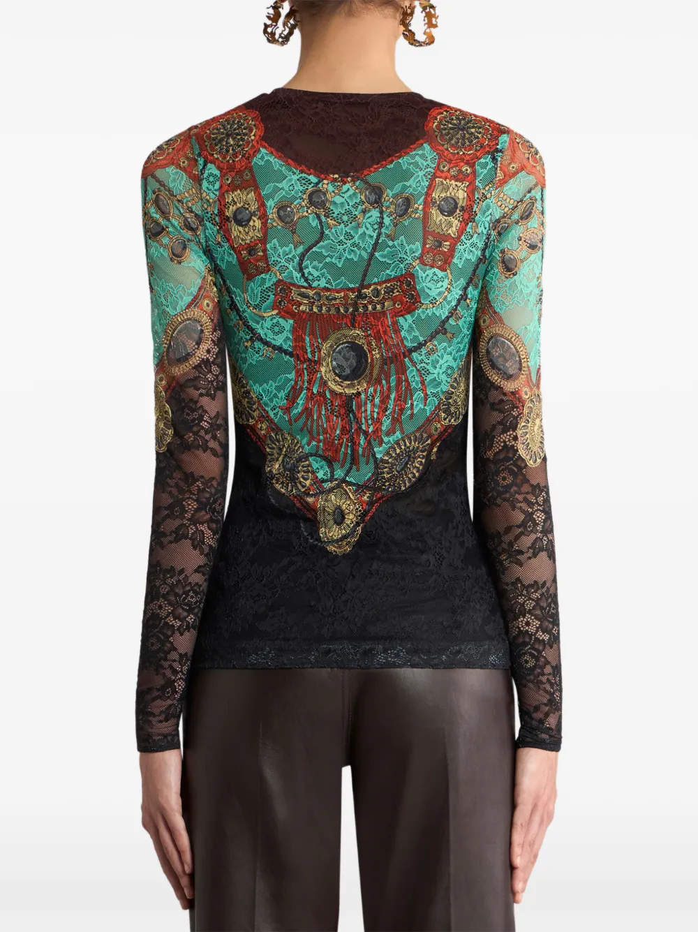 ETRO Jersey trui met kant en sieraden-print Zwart