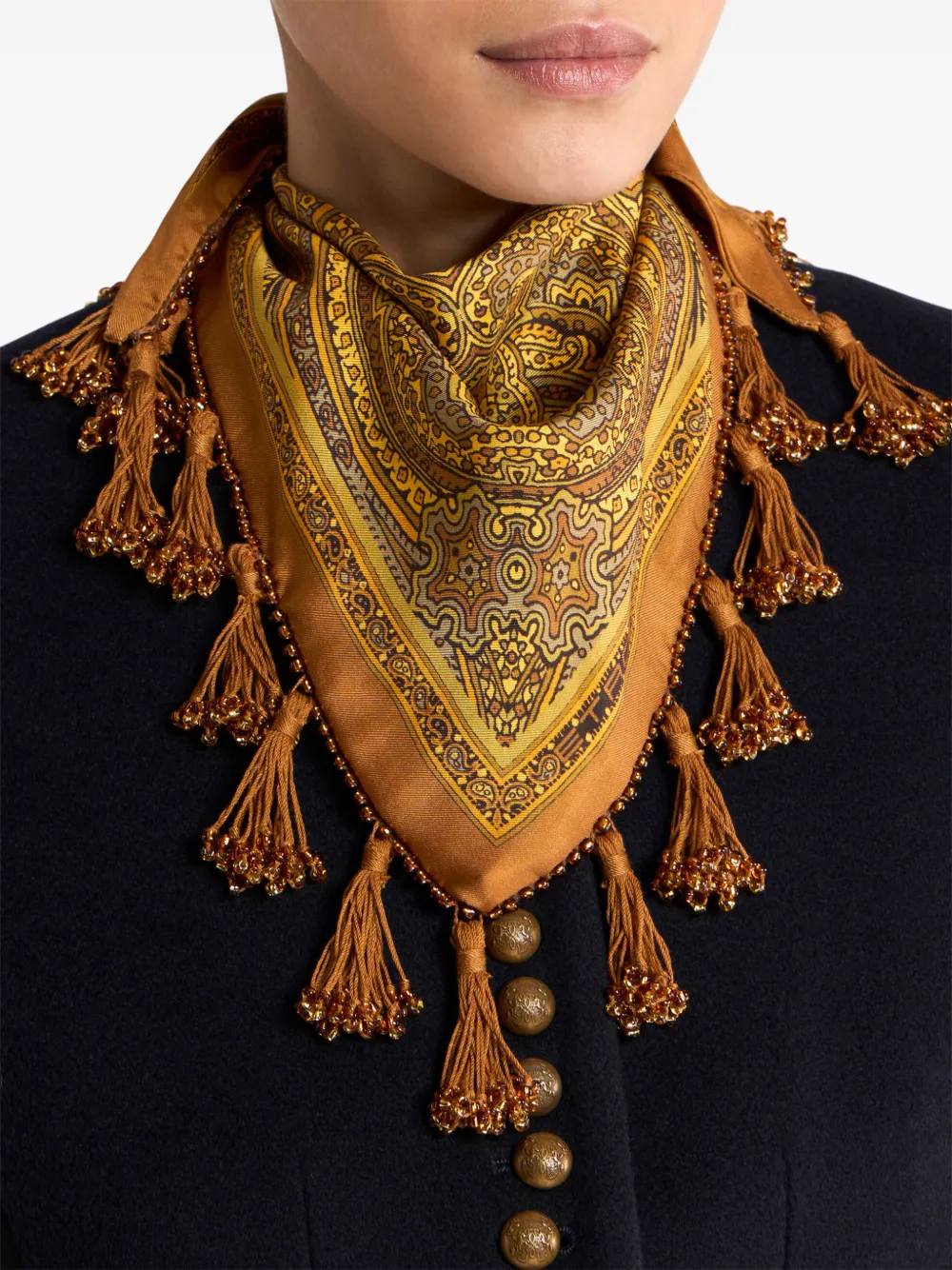 ETRO Zijden bandana met sierfranje en symmetrisch patroon Geel