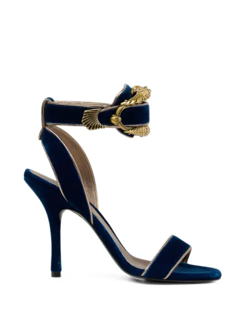 ETRO velvet high-heeled sandals with animal buckle