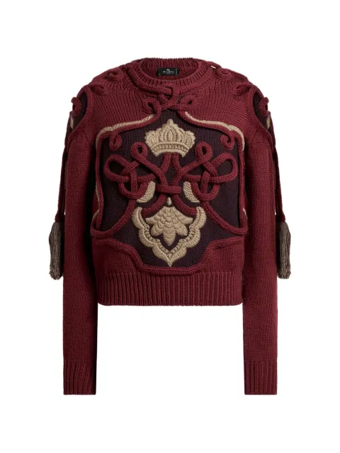 ETRO ribbed wool sweater with tassels and embroidery