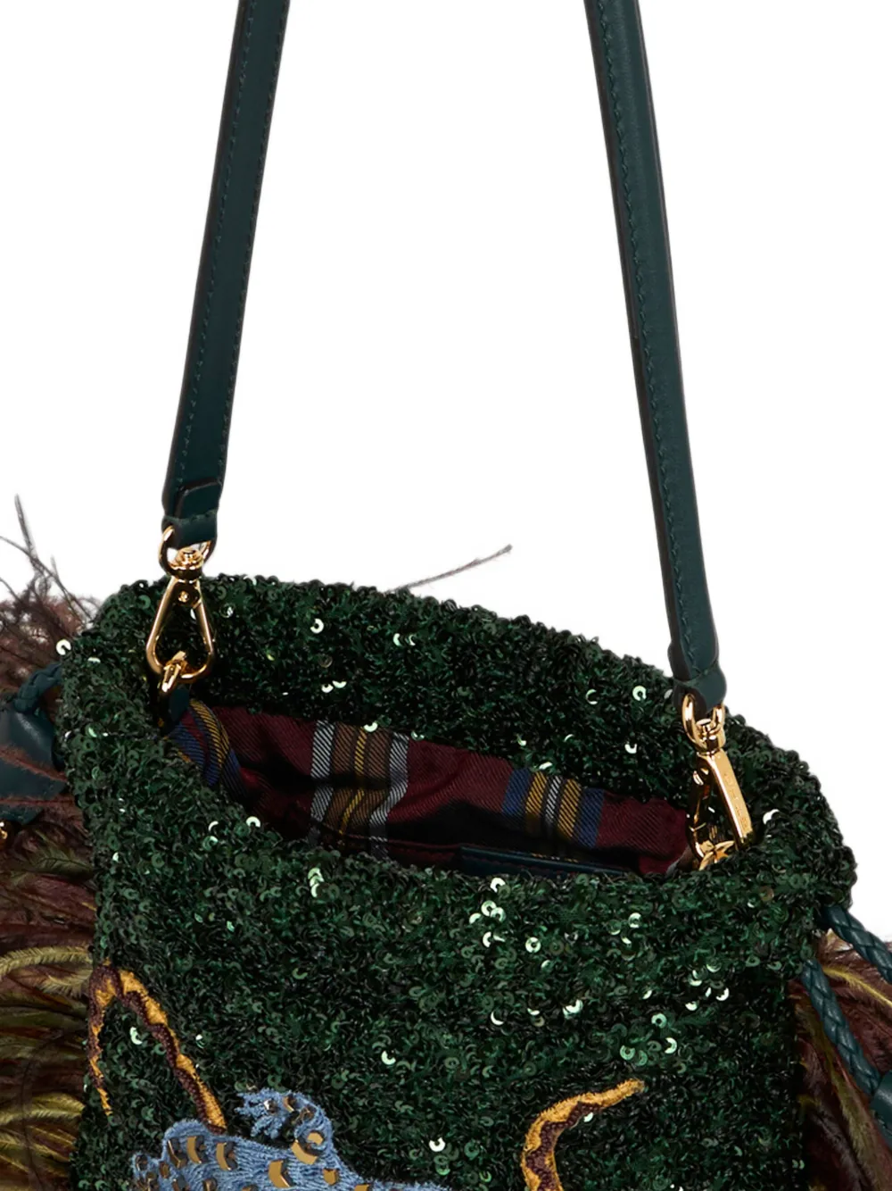 ETRO Kleine Kalispera tas met pailletten en geborduurde veren Groen
