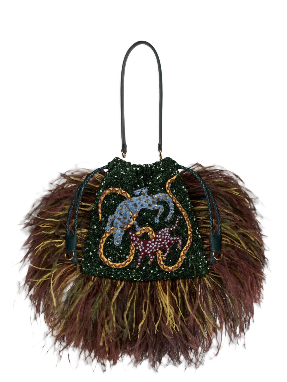 ETRO small sequined Kalispera bag with feather and animal embroidery
