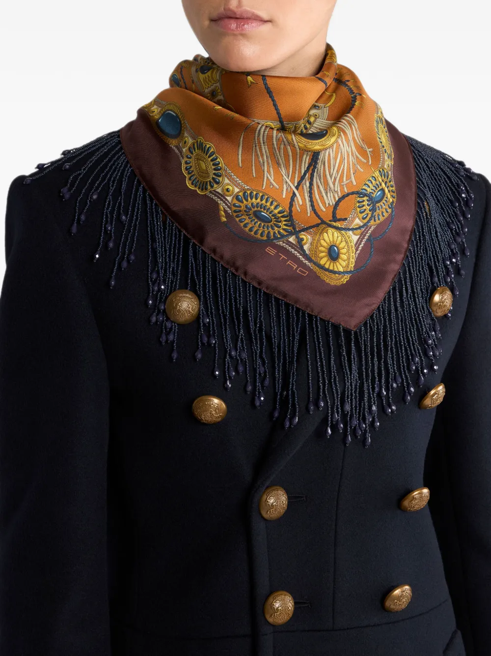 ETRO Sjaal met kralenfranje en sieradenprint Oranje