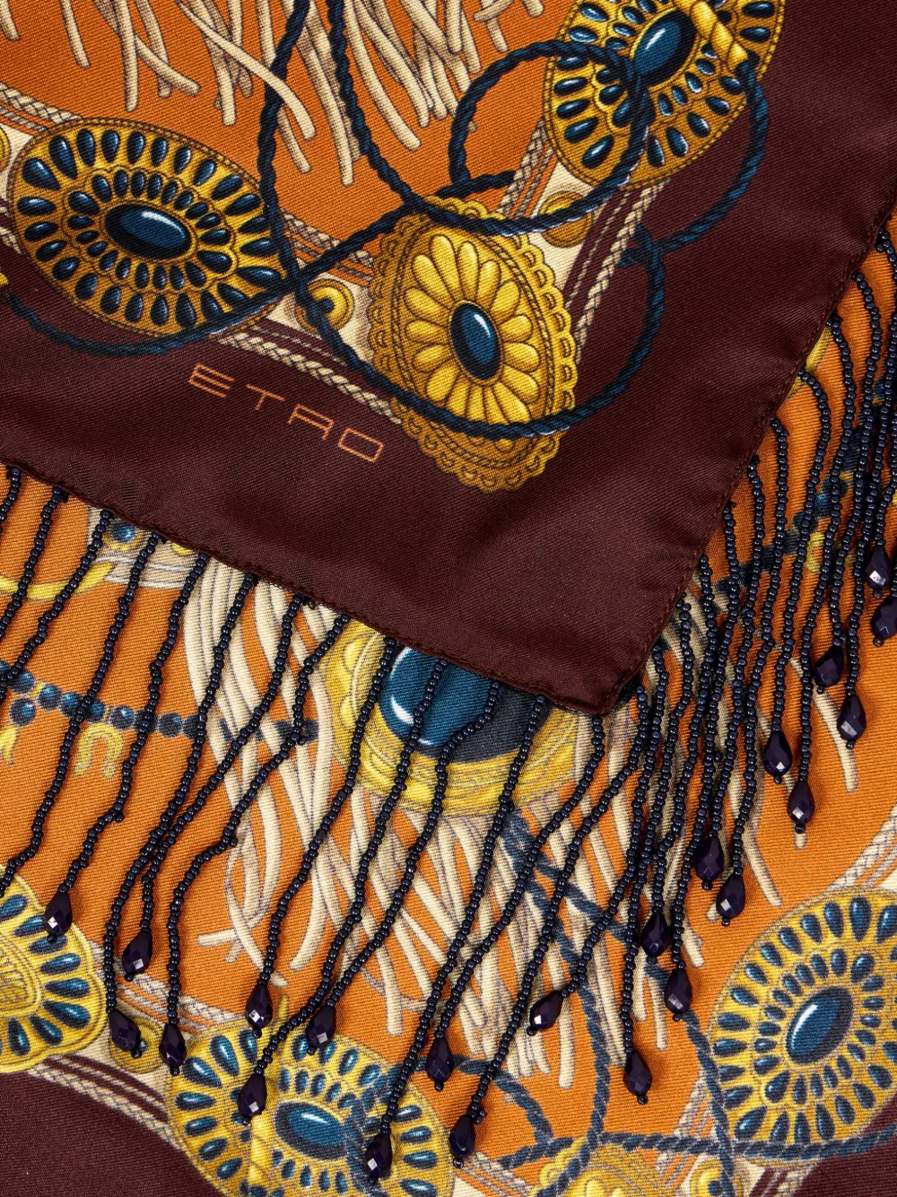 ETRO Sjaal met kralenfranje en sieradenprint Oranje