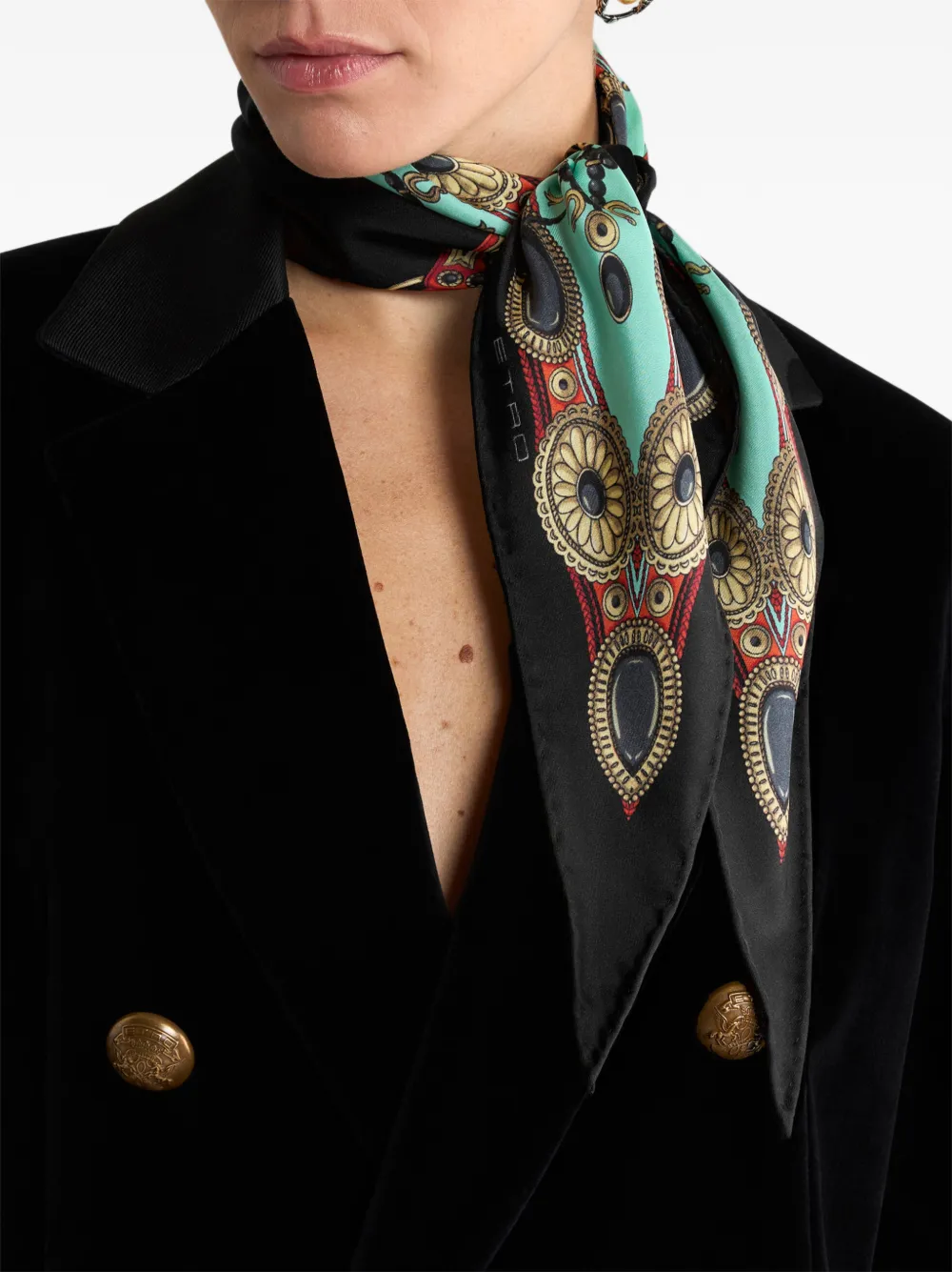 ETRO Zijden sjaal met diamantvormig patroon Blauw