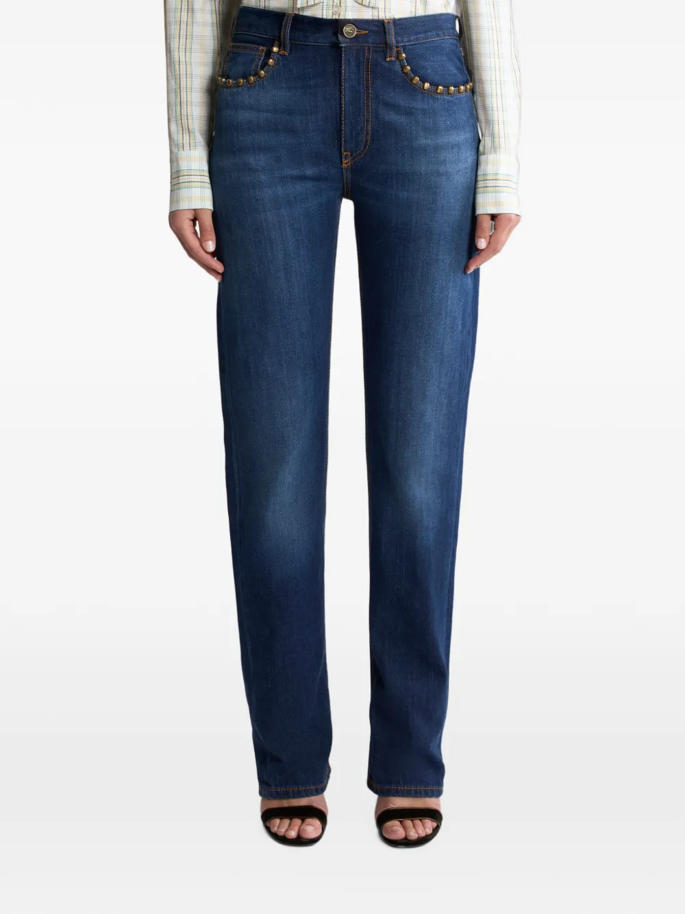 ETRO Straight jeans met studs Blauw