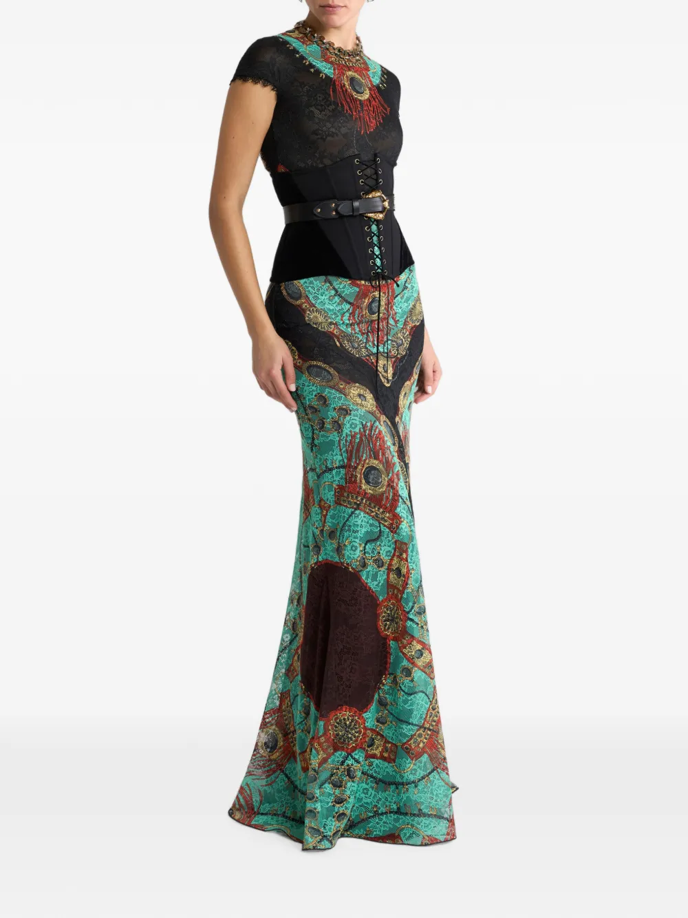 ETRO Maxi-jurk van jersey met kant en sieraden-print Groen