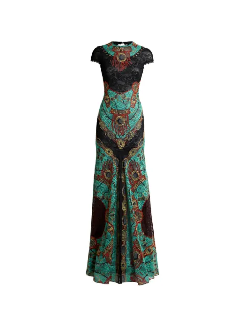 ETRO long dress in jersey with lace and placed jewellery print