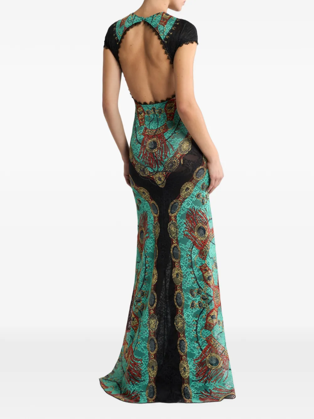 ETRO Maxi-jurk van jersey met kant en sieraden-print Groen
