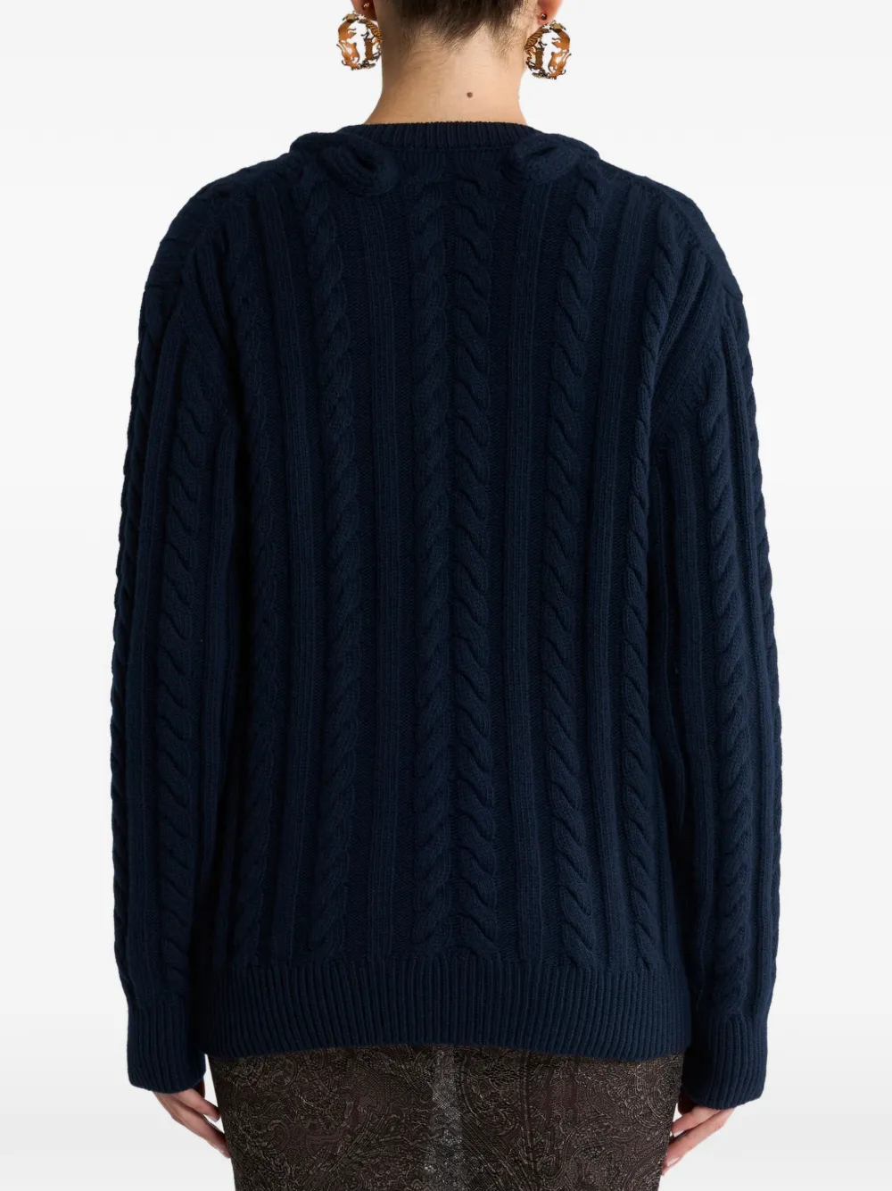 ETRO Geribbelde trui van wolblend met geweven details Blauw