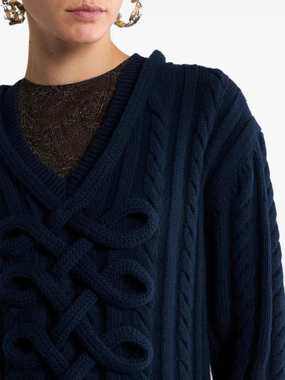 ETRO Geribbelde trui van wolblend met geweven details Blauw