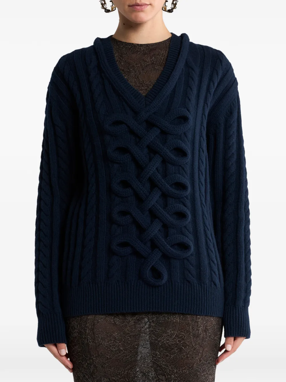 ETRO Geribbelde trui van wolblend met geweven details Blauw