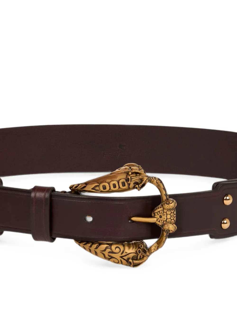 ETRO Leren riem met dierengesp Bruin