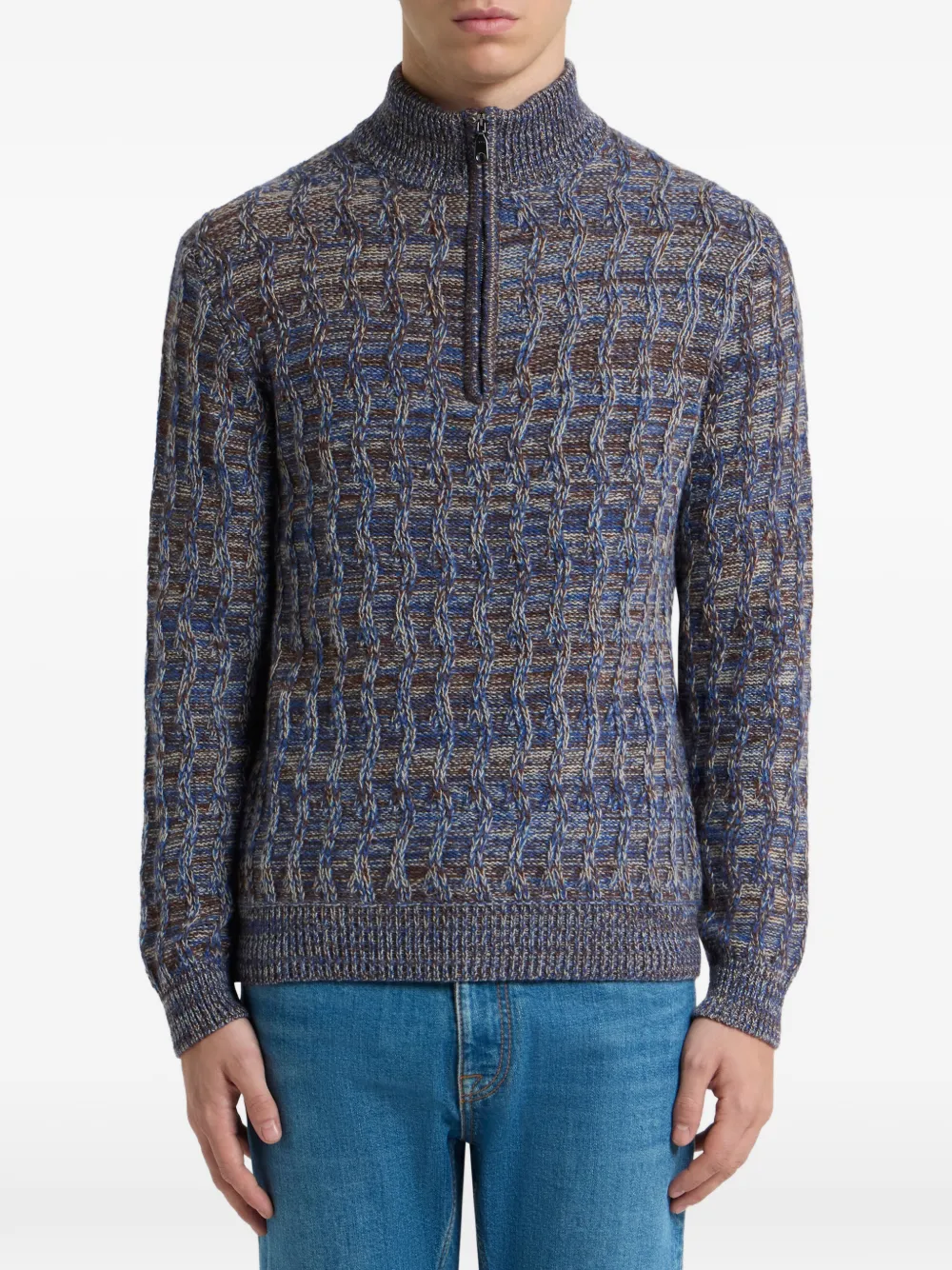 ETRO Kabelgebreide kasjmier trui met rits Blauw