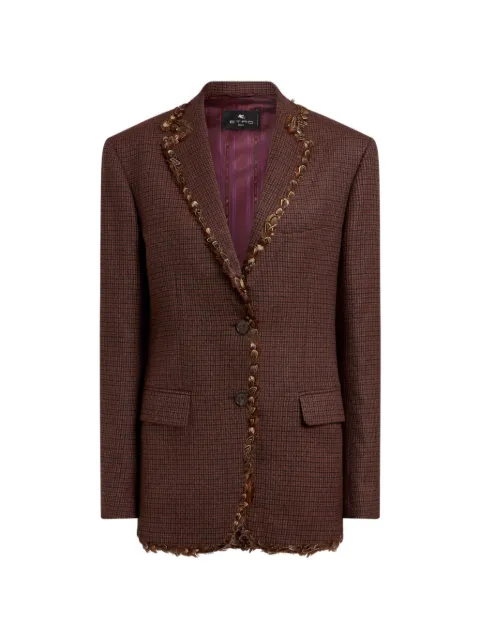ETRO single-breasted wool jacket with pheasant feathers and micro houndstooth motif