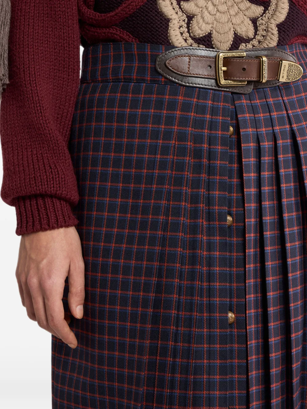 ETRO Wollen maxi-rok met plooien en geruit patroon Blauw