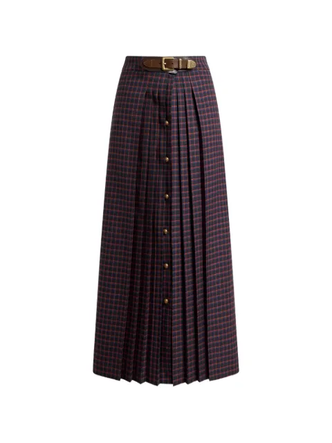 ETRO wool maxi skirt with pleating and check motif