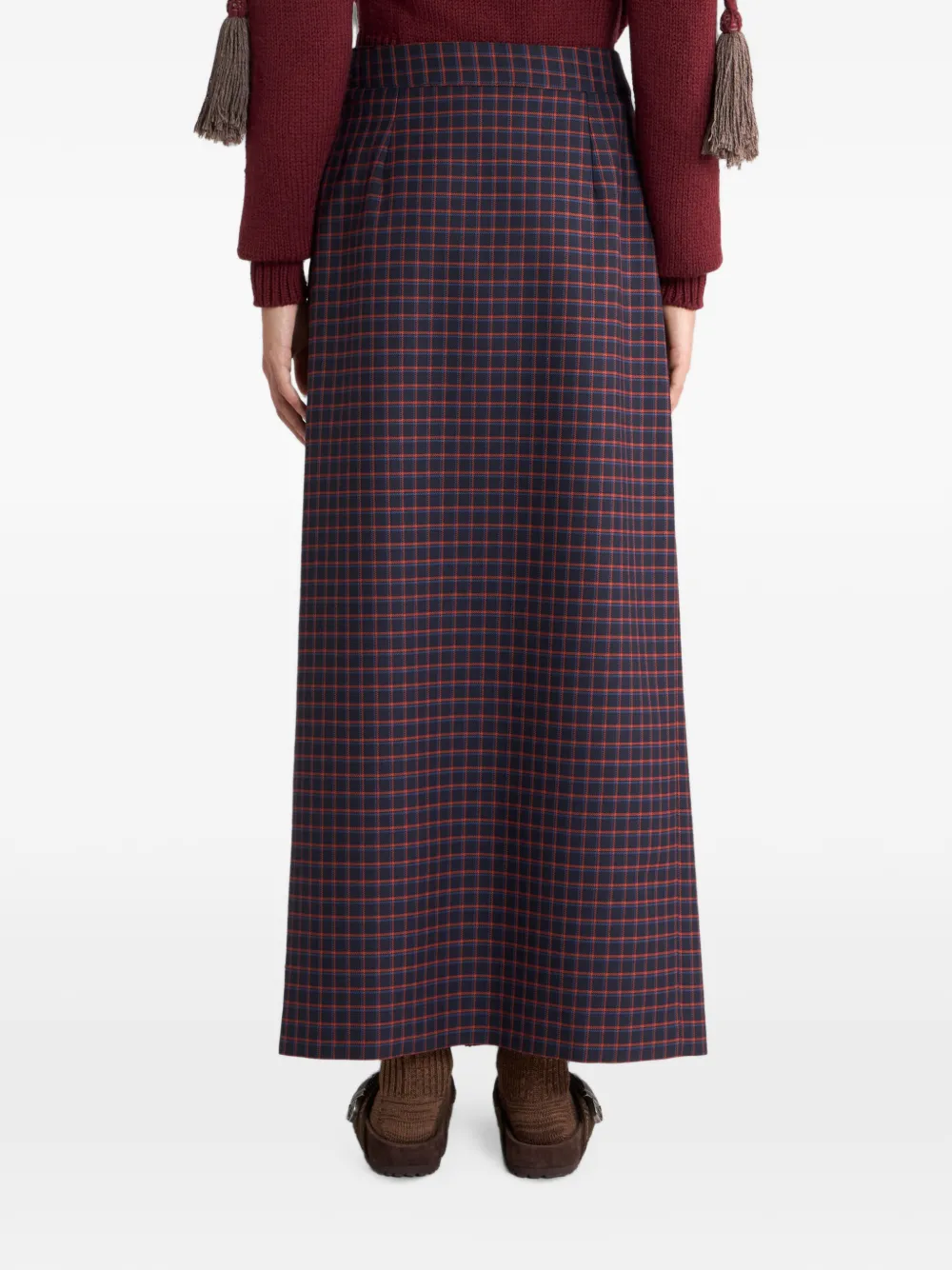 ETRO Wollen maxi-rok met plooien en geruit patroon Blauw